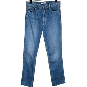 GRLFRND Reed Jeans in Come Over Wash Raw Hem High Rise Crop Size 28